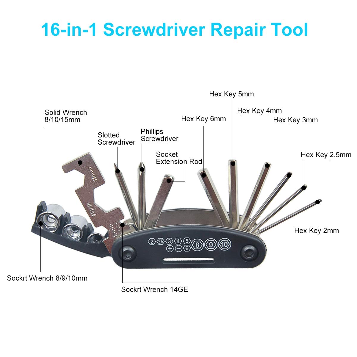 Chumxiny Bicycle Repair Kit, Bike Tire Repair Tool Kit Contains 16-In-1 Tool, 120Psi Mini Bicycle Pump, Bicycle Tire Patch Kit,