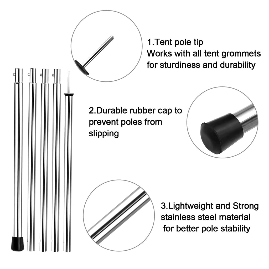 Komclub Telescoping Tent Poles Adjustable Tarp Poles Camping Stainless Steel Lightweight Tent Poles For Trap Sun Sails Canopy Aw