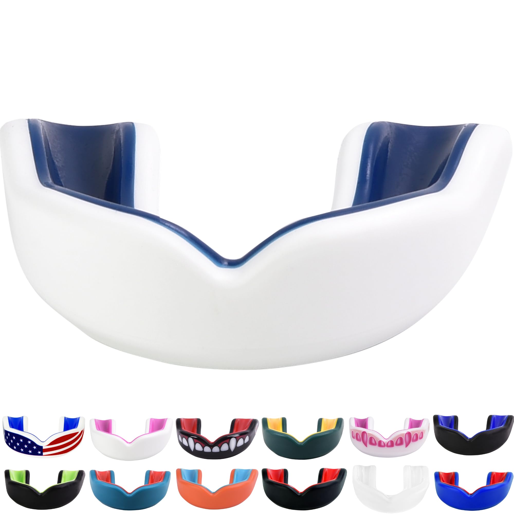 Oral Mart White/Navy Blue Kids Mouthguard For Sports - Youth Mouthguard For Karate, Football, Martial Arts, Taekwondo, Boxing, R