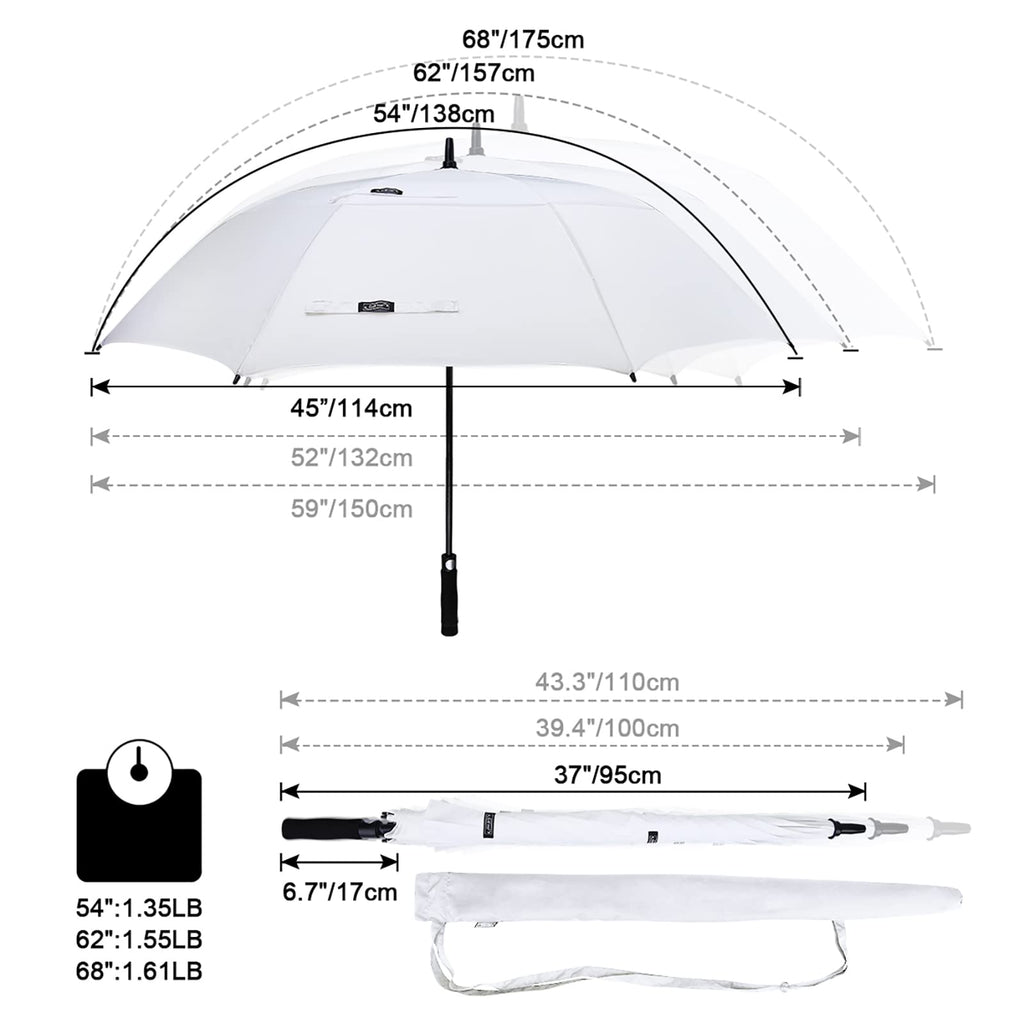 G4Free 62 Inch Automatic Open Golf Umbrella Extra Large Oversize Double Canopy Vented Windproof Waterproof Stick Umbrellas(White