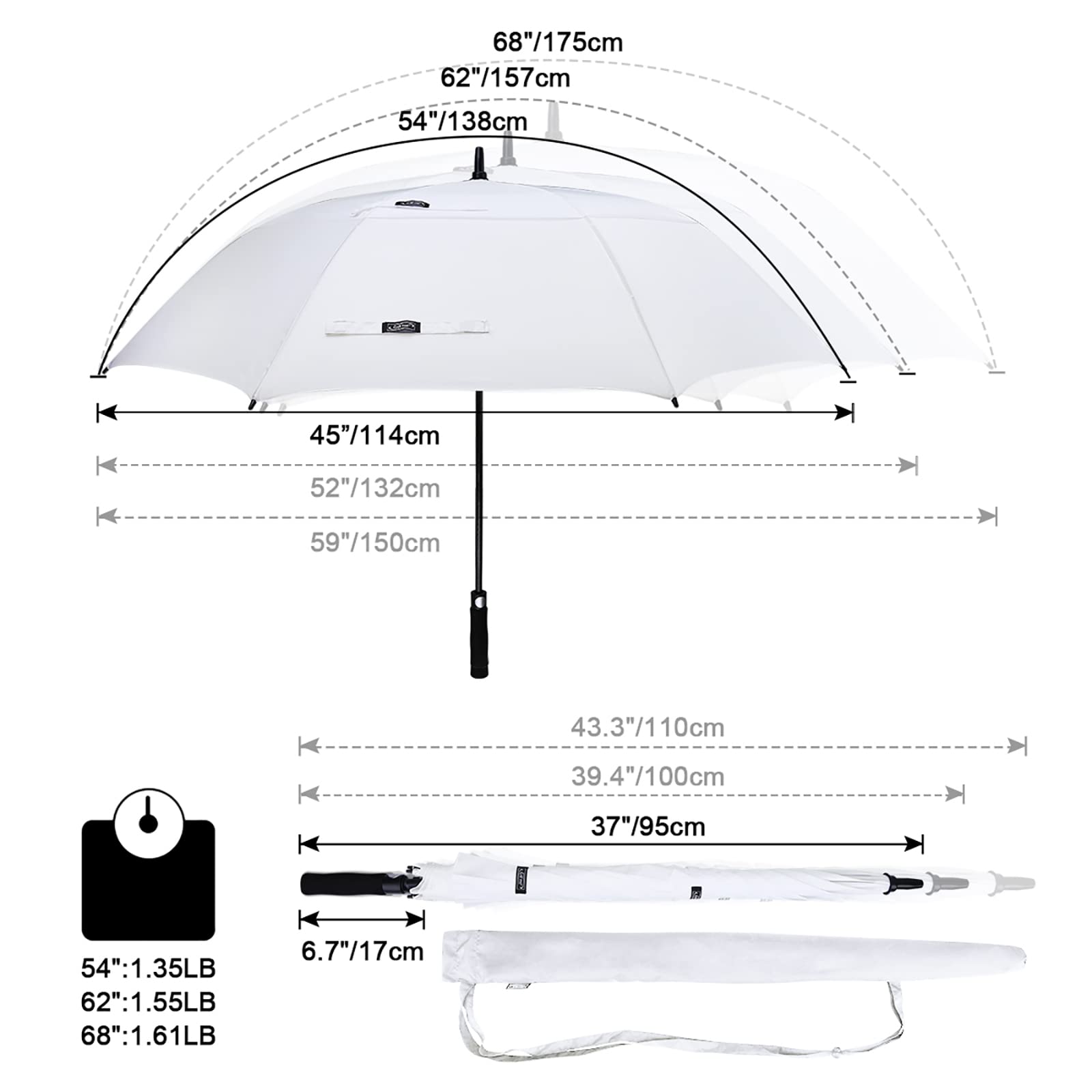 G4Free 62 Inch Automatic Open Golf Umbrella Extra Large Oversize Double Canopy Vented Windproof Waterproof Stick Umbrellas(White