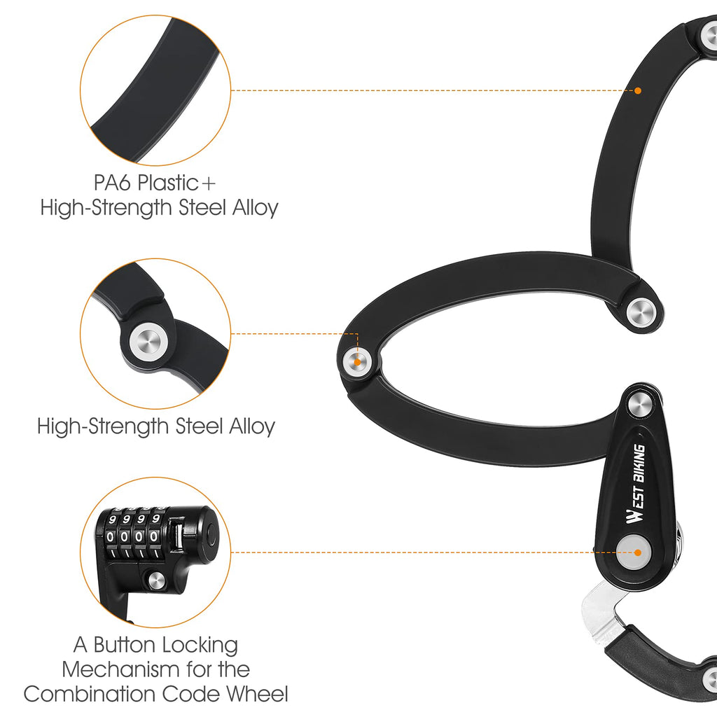 Chimona Bike Foldable Lock, 4-Digit Anti   Theft   Combination   Bicycle   Lock, Security Level 6 Heavy Duty Folding Bike Lock,