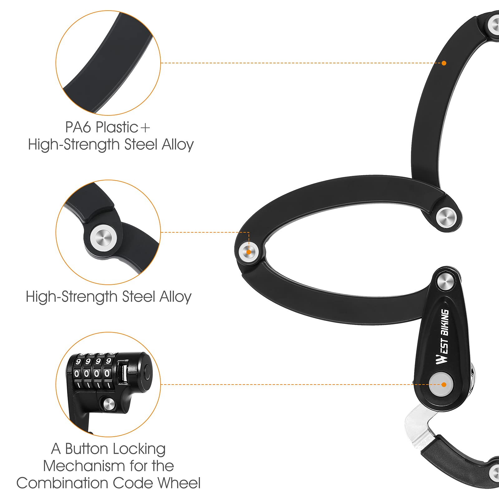 Chimona Bike Foldable Lock, 4-Digit Anti   Theft   Combination   Bicycle   Lock, Security Level 6 Heavy Duty Folding Bike Lock,