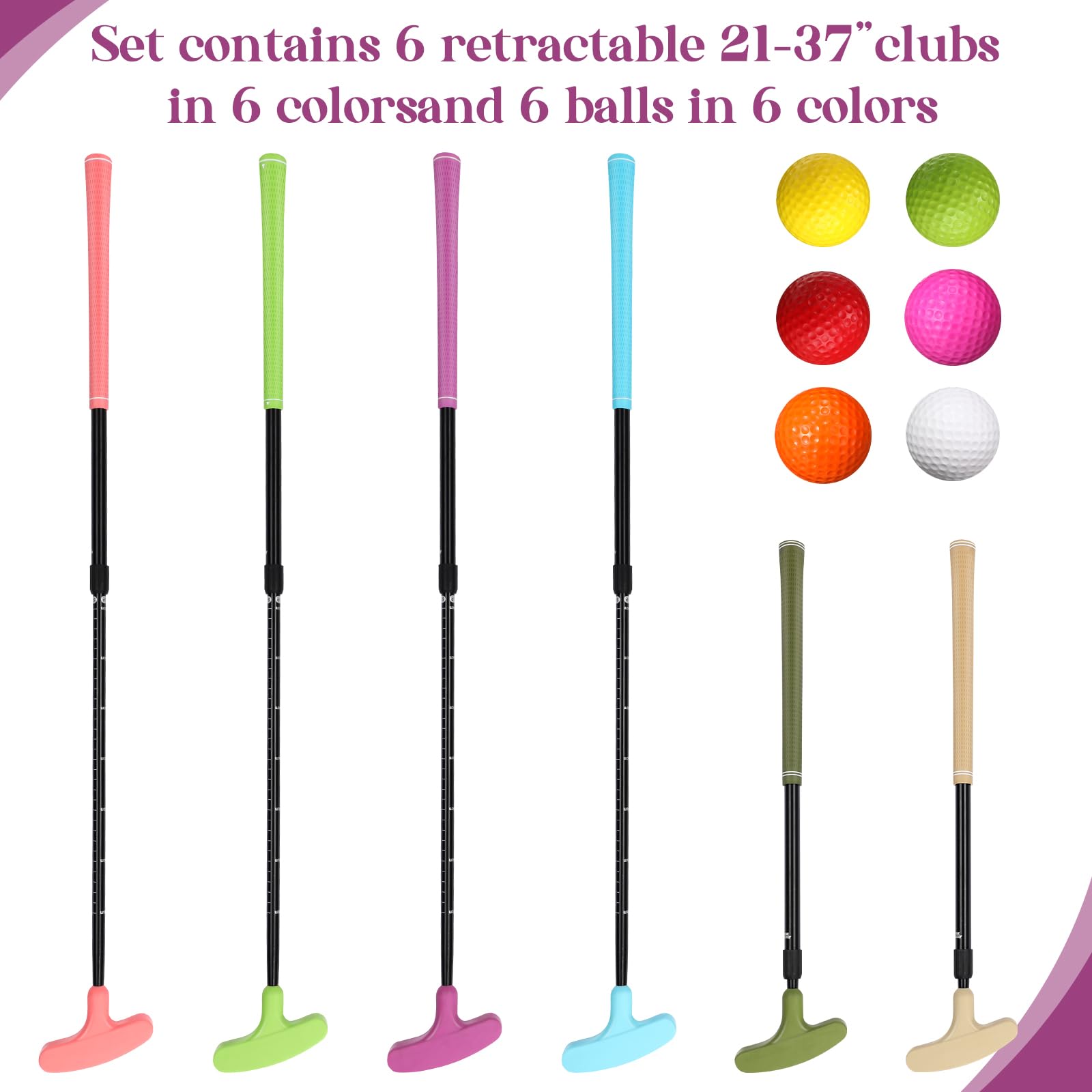 Wettarn 6 Set Golf Putters For Men And Women Two Way Mini Golf Putter With 6 Golf Balls Kids Putter Bulk For Right Or Left Hande