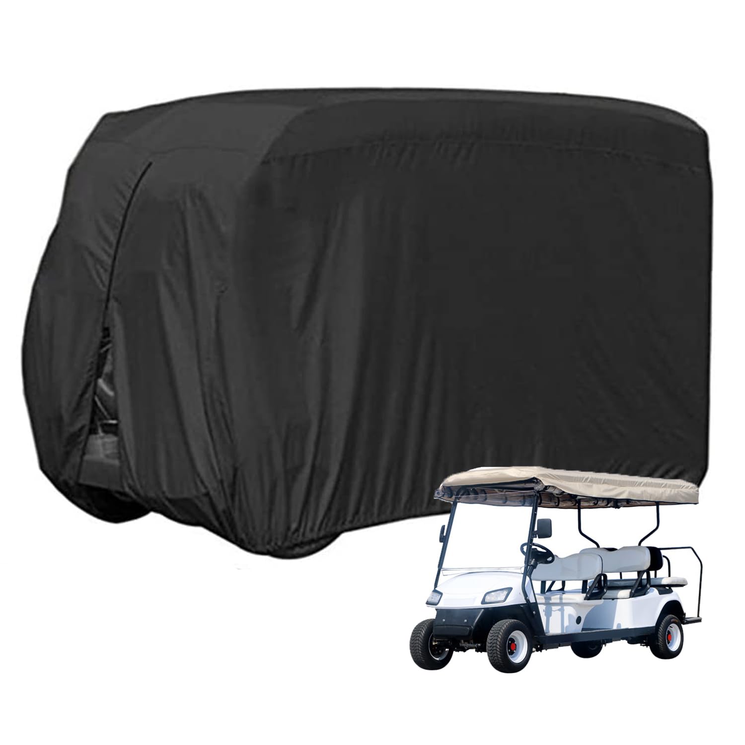 FLYMEI 6 Passenger Golf Cart Cover, Waterproof, Dustproof, UV & Tear Resistant, Black, 138'' L x 48'' W x 66'' H, Compatible wit