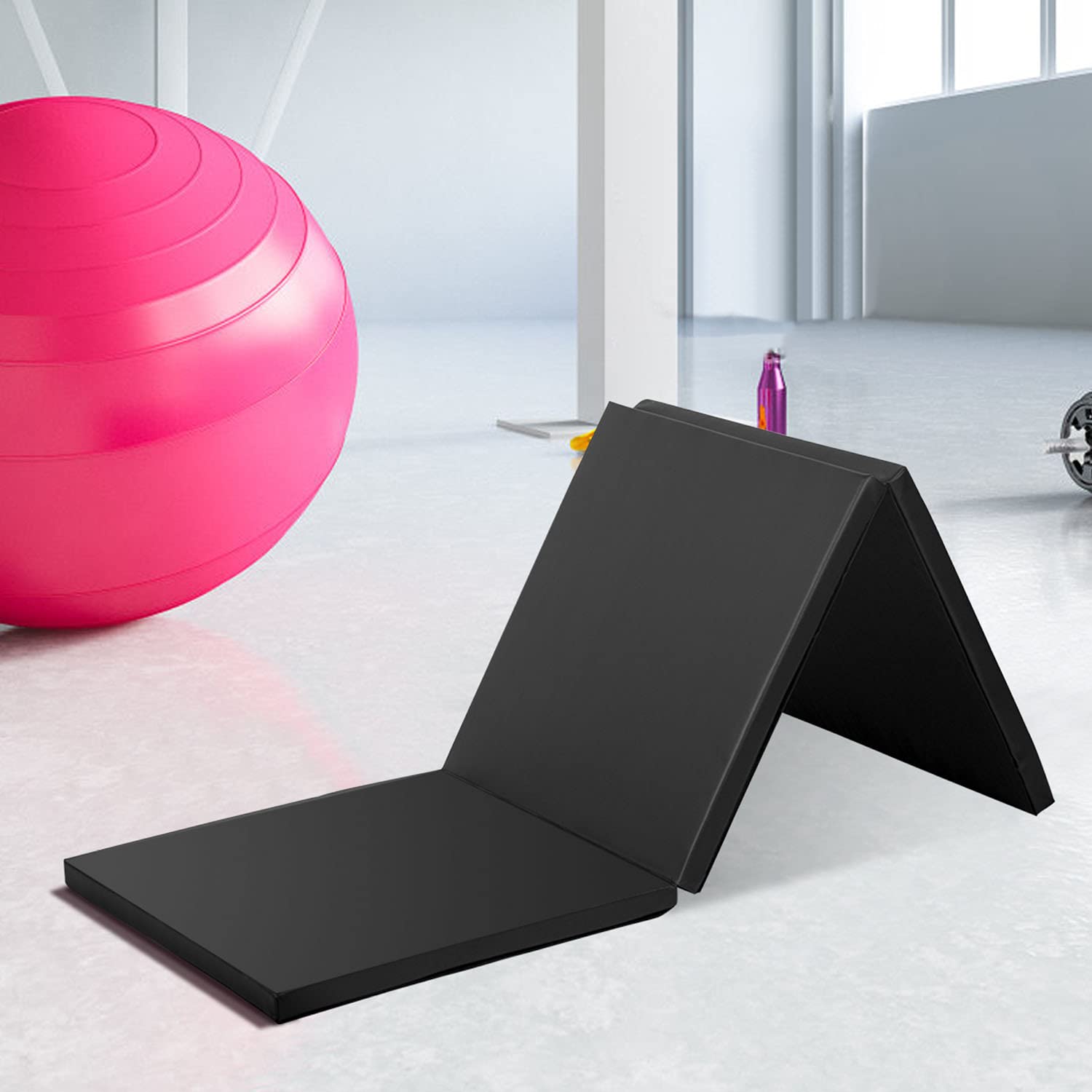Gymnastics Tumbling Mats Portable Gymnastics Mat 3 Folding Tumbling Mat 2x6x1.6Thick Yoga Mat PU Leather Exercise Mat with Car