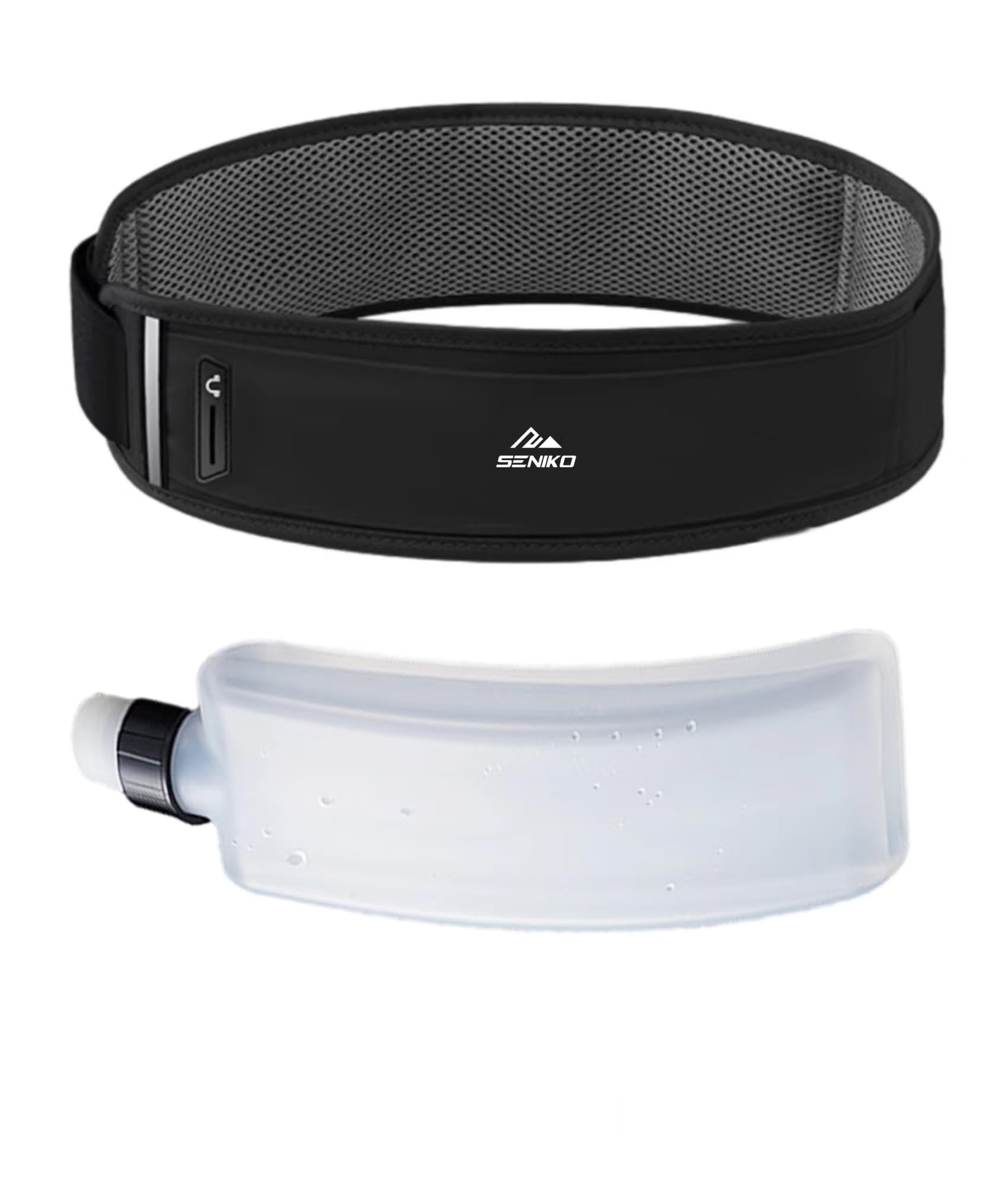 SENIKO Running Belt Hydration with Bottles,Fanny Pack Water Bottle Holder, Zipper Waist Pouch Fits Most phones,Zerobounce Design