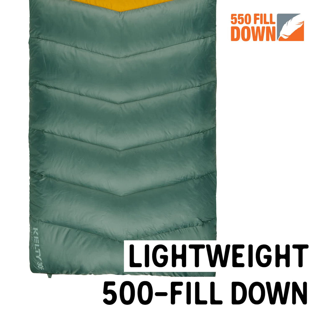 Kelty Galactic Down 30 Degree Sleeping Bag, 550 Fill Power Rds Trackable Down, Backpacking And Camping, Zip Together For 2P Slee
