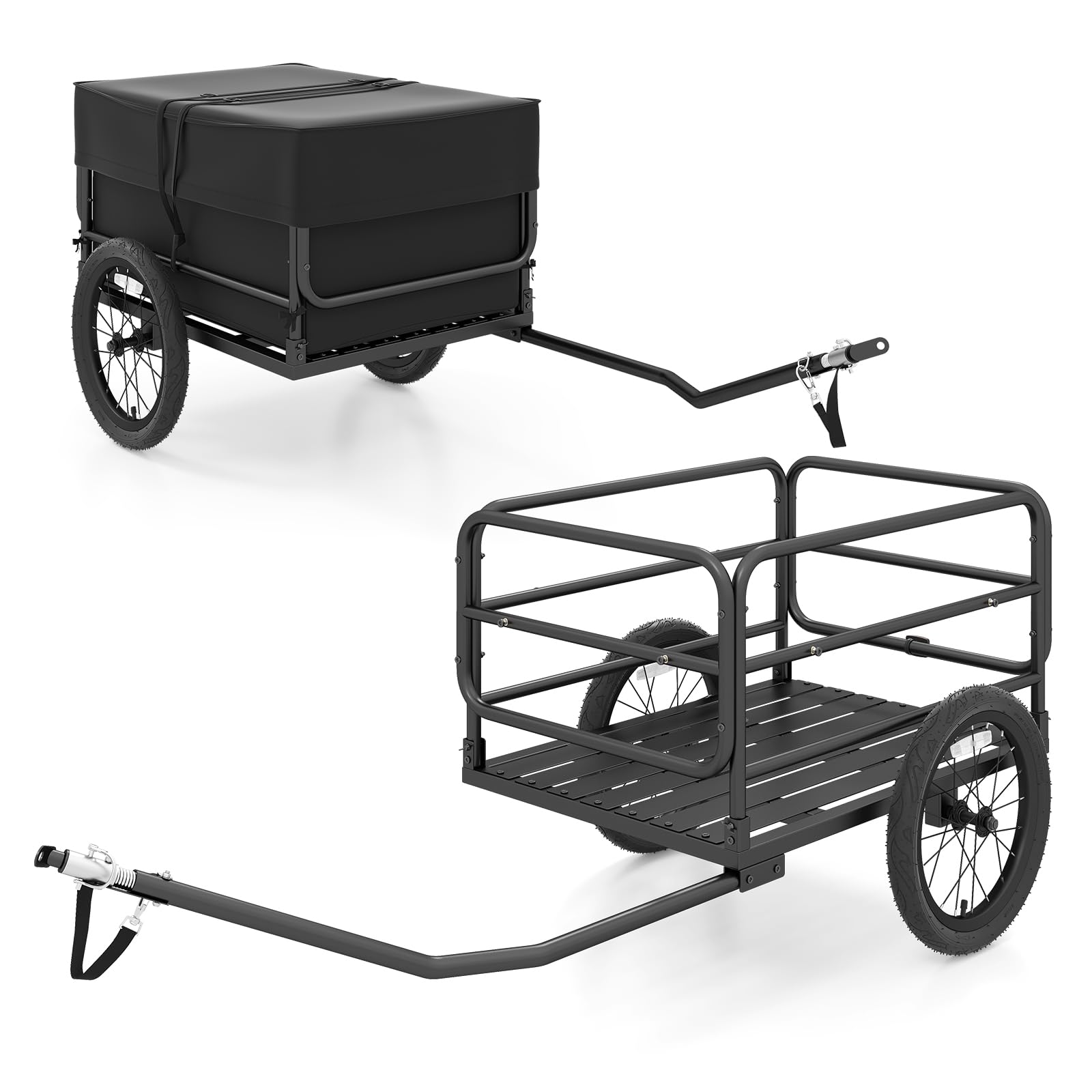 Goplus Bike Cargo Trailer with Bag & Cover, Heavy-Duty Bicycle Wagon Cart with 16  All-Terrain Wheels, Universal Hitch & Reflect