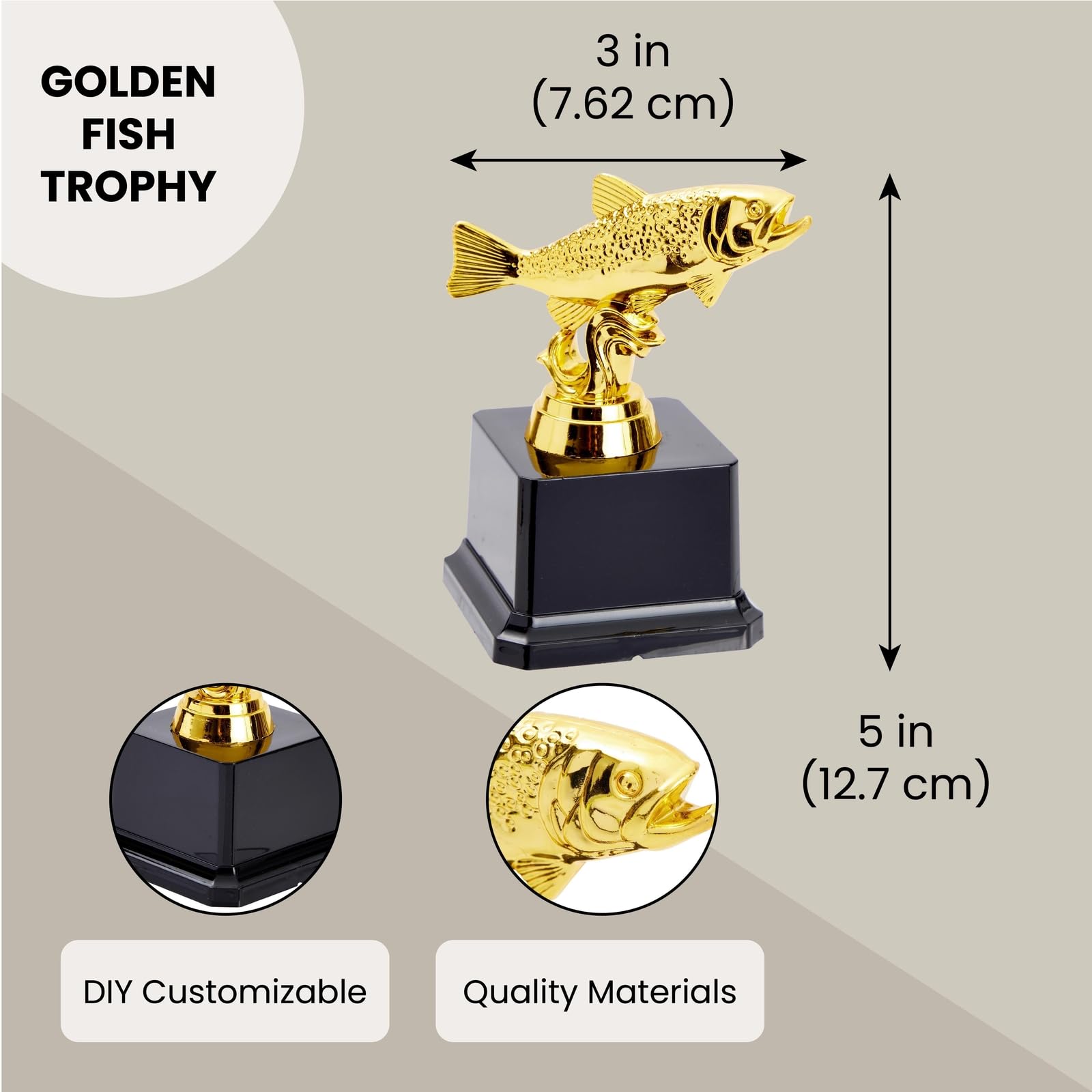 Juvale Small Fish Trophy, Golden Fishing Award For Tournaments And Competitions (3X5 In)