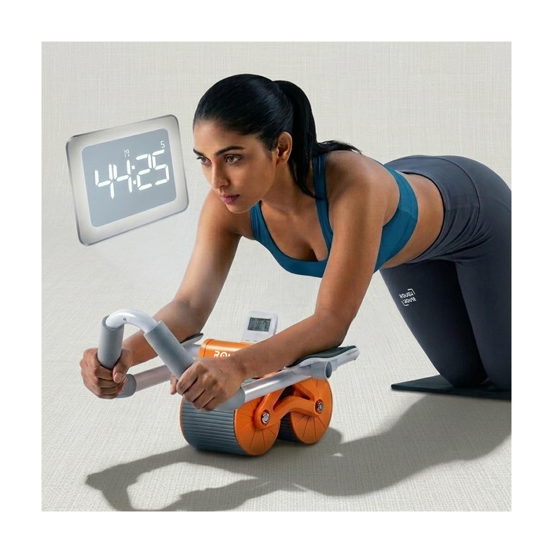 Roughhouse Core Roll Ab Wheel  Ergonomic Automatic Rebound Abdominal Roller for Core Strength & Stability, Includes Knee Mat