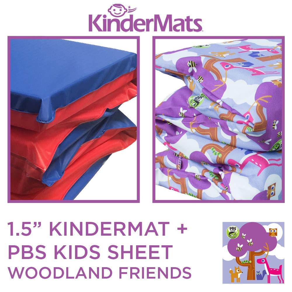 Kindermat 1.5'' Thick + Pbs Kids Kinderbundle - Washable Cover, Special Edition - Woodland Friends Design - Regular, Sheet Is 47