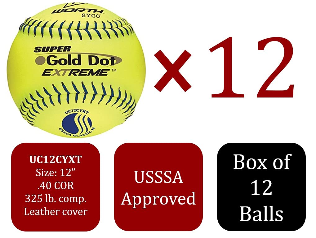 Worth | Slowpitch Softballs | 12 | USSSA Approved | SYCO Gold Dot Extreme / Classic M | 12 Count