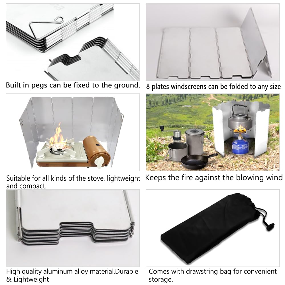 Japard Aluminum Camping Stove Windshield, Windscreen For Camping Stove, 9.4X26In, 8 Plates, 8Oz Lightweight Portable Camp Stove