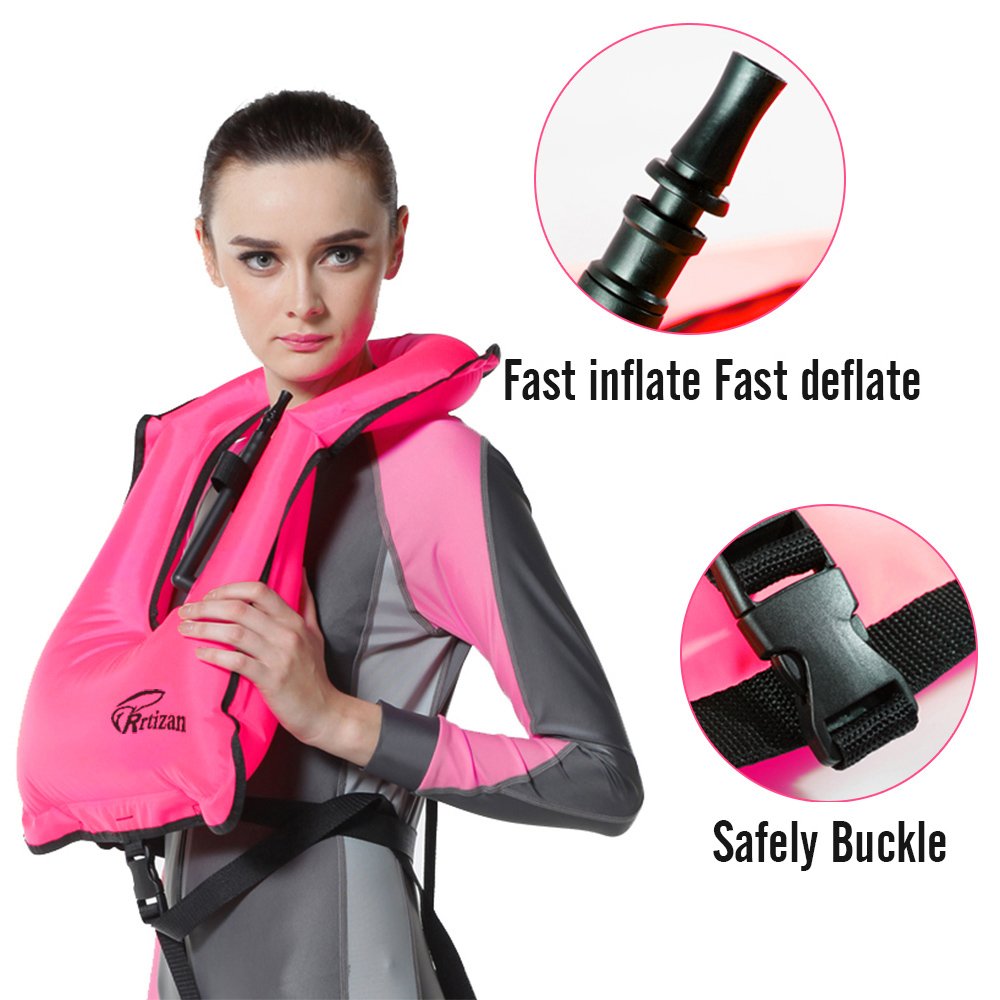 Rrtizan Snorkel Vest, Adults Portable Inflatable Swim Vest Jackets For Snorkeling Swimming Diving Safety( Pink)