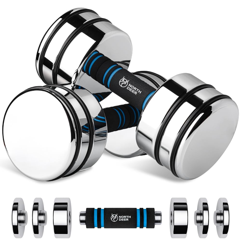 Adjustable Dumbbell Set 10Lb Pair (5Lb7Lb8Lb10Lb) Set Of 2 Steel Dumbbells Chrome Weights With Foam Handles Home Gym Workout (St