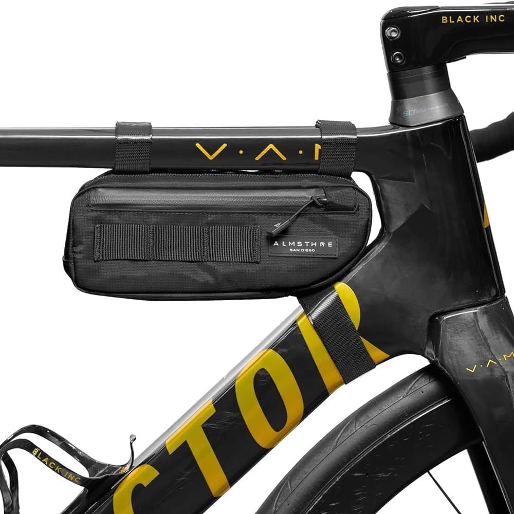 ALMSTHRE Compact Bike Frame Bag - Midnight Black | Weather-Resistant, Waterproof Zippers & Dual-Sided Access for Road, MTB, and 