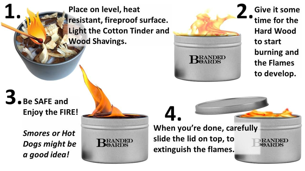 Branded Boards | Made In Usa | Portable Mini Bonfire Campfire In A Can | Reusable & Up To 4 Hours Of Burn Time | Picnics Parties