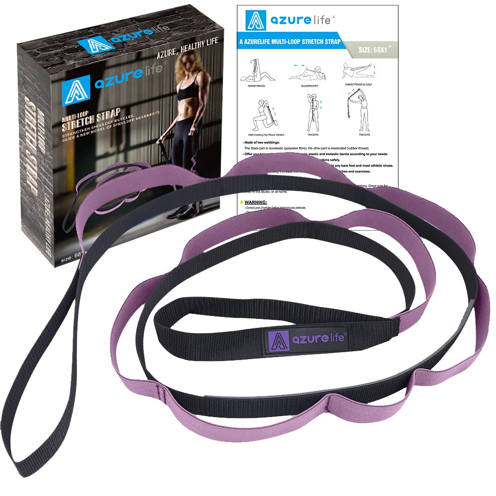 A Azurelife Stretch Strap With 11 Loops, Half Elastic Stretching Strap Band - Stretch Tool For Yoga Physical Therapy, Dance And