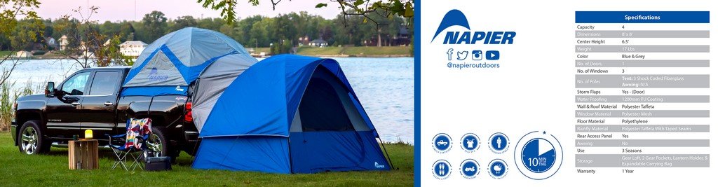 Napier Sportz Link | Truck Bed Tent Camping Accessory | 8' X 8' Ground Tent Attachment | 4-Person Tent | Attaches To Napier Pick