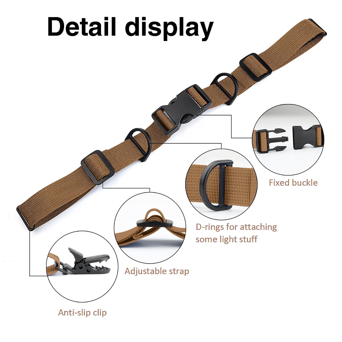 Ikerall 2 Pcs Adjustable Backpack Sternum Straps Chest Belt Hardness Strap With Anti-Slip Fixed Clips For Camping Hiking (Brown)