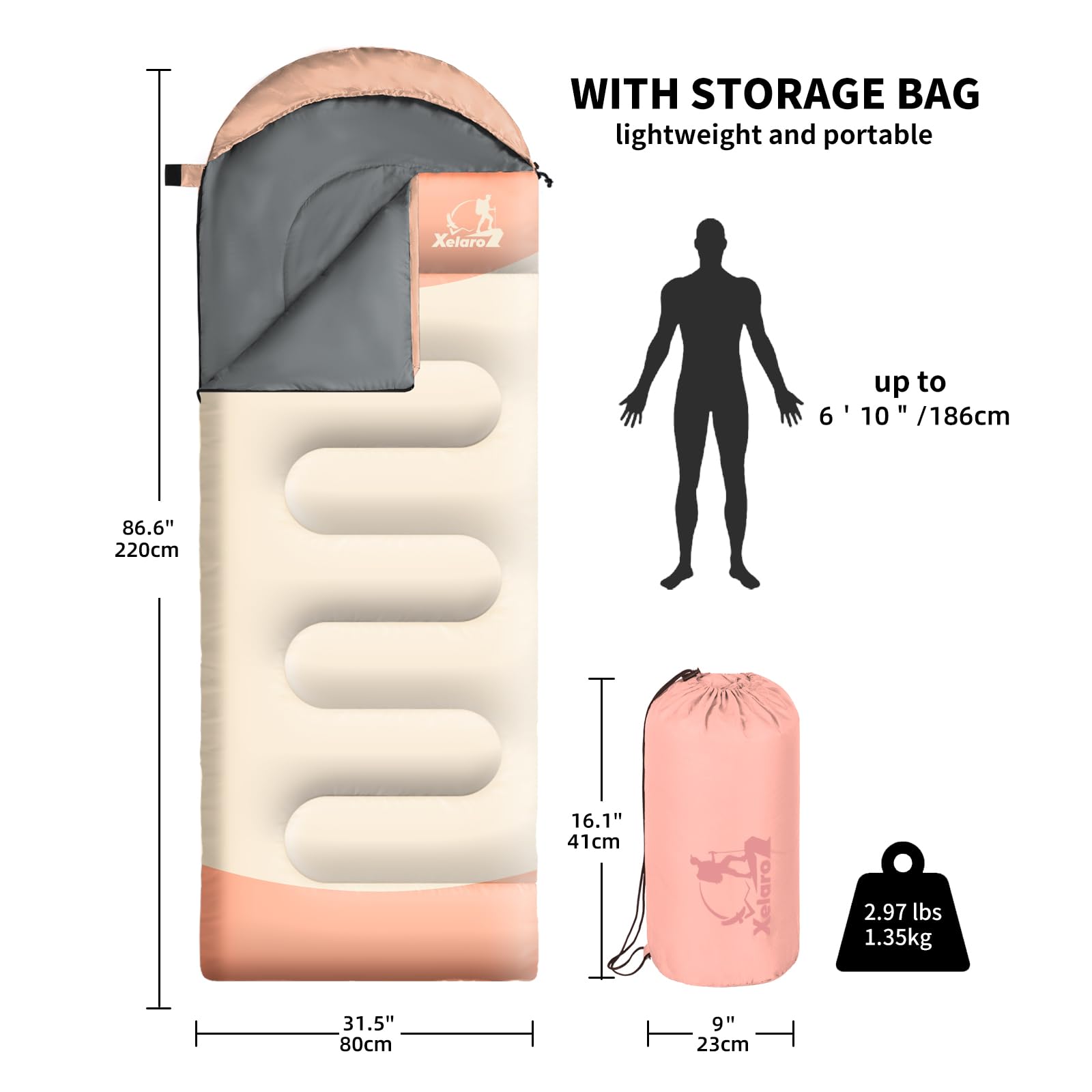Xelaro Sleeping Bags For Adults Kids,3 Season Cold&Warm Weather Waterproof Lightweight Sleeping Bags For Camping Hiking Outdoor
