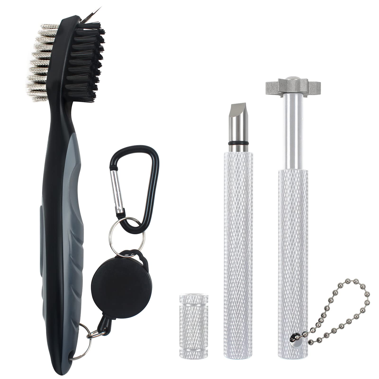 Vipmoon Golf Clean Tool Set, Retractable Golf Club Brush And 2 Golf Club Groove Sharpener For U & V-Grooves, Portable Golf Brush