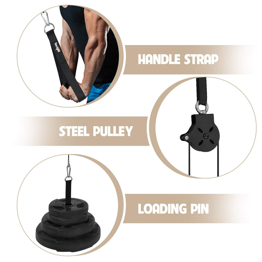 Yes4All Cable Pulley Attachment Single Set - 2-Inch Olympic Bars Compatible Lat Pulldown Pulley & Home Gym Pulley, A. Black - Si