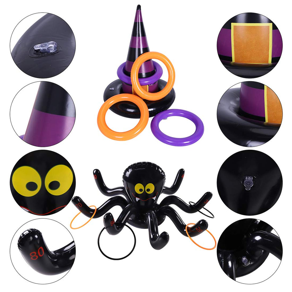 Max Fun Halloween Ring Toss Games Inflatable Spiders Ring Toss Witchs Hat Toss Game For Kids Halloween Party Favors Indoors Outd