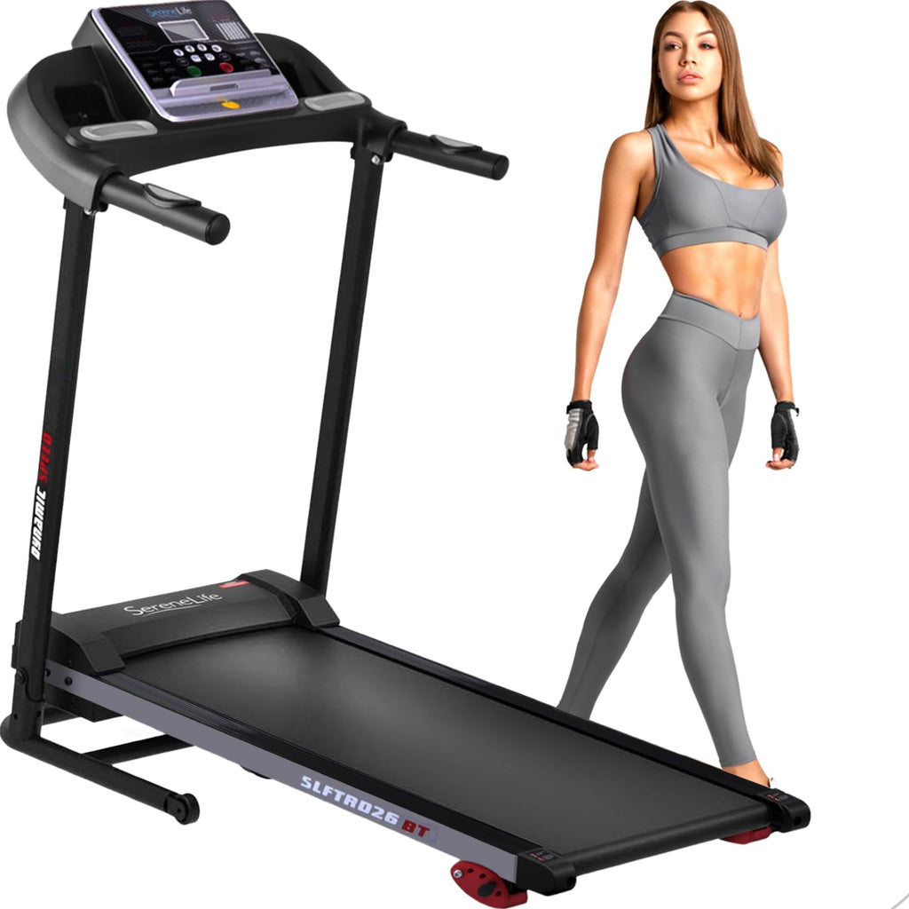Serenelife Folding Treadmill - Foldable Home Fitness Equipment With Lcd For Walking & Running, 6 Mph Speed, 1Hp Motor, Cardio Ma