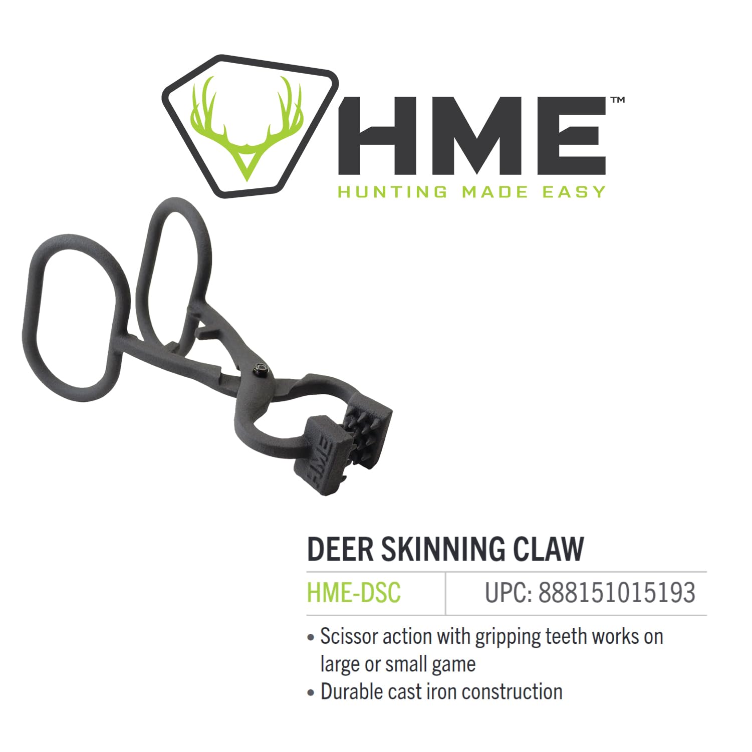 Hme Durable All-Metal Efficient Versatile 10'' Length Hunting Deer Skinning Claw W/Large Gripping Teeth & Scissor-Like Action