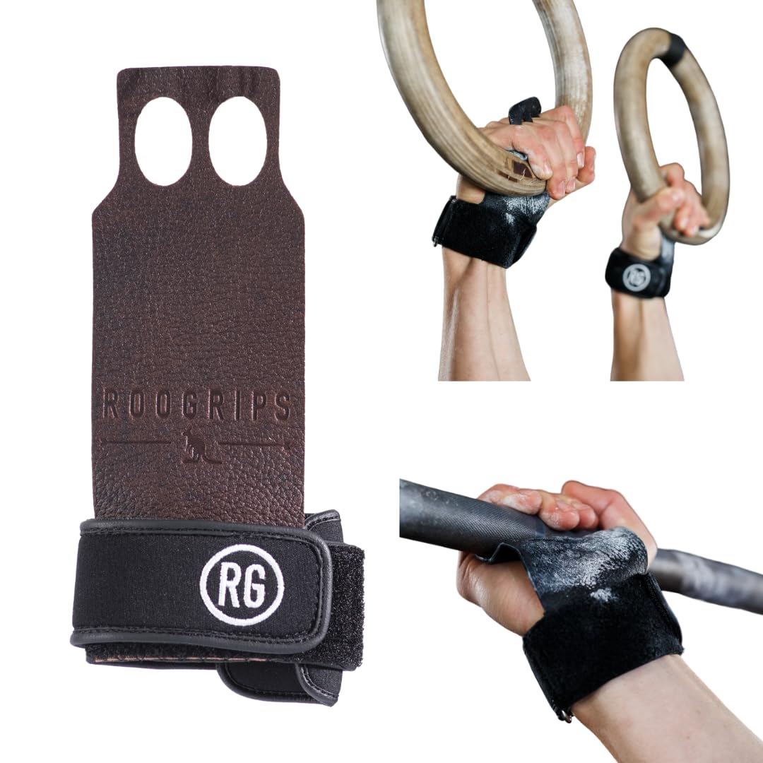 Roogrips Gym Hand Grips - 2-Finger Hand Grips For Weightlifting, Gymnastics & Gym/Home Workouts - Kangaroo Leather Hand Grips Fo