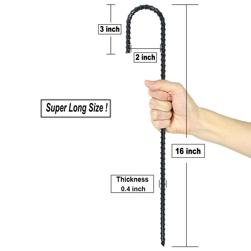 16 Inch Ground Rebar Stakes, J Hook Extra Heavy Duty Rust Proof Coated Steel Ground Anchors With Chisel Point End For Camping Te