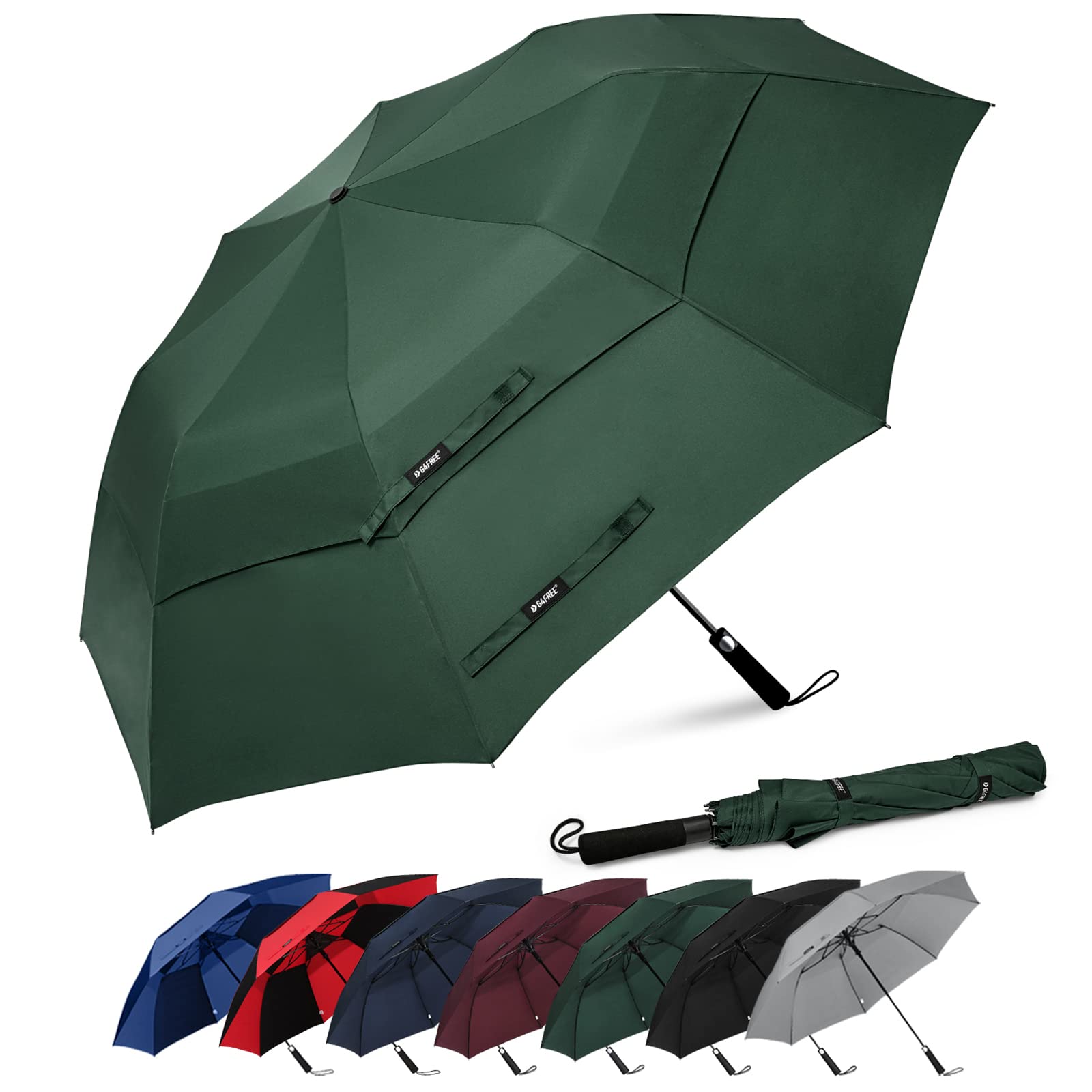 G4Free 62 Inch Portable Golf Umbrella Large Oversize Double Canopy Vented Windproof Waterproof Automatic Open Stick Umbrellas Fo