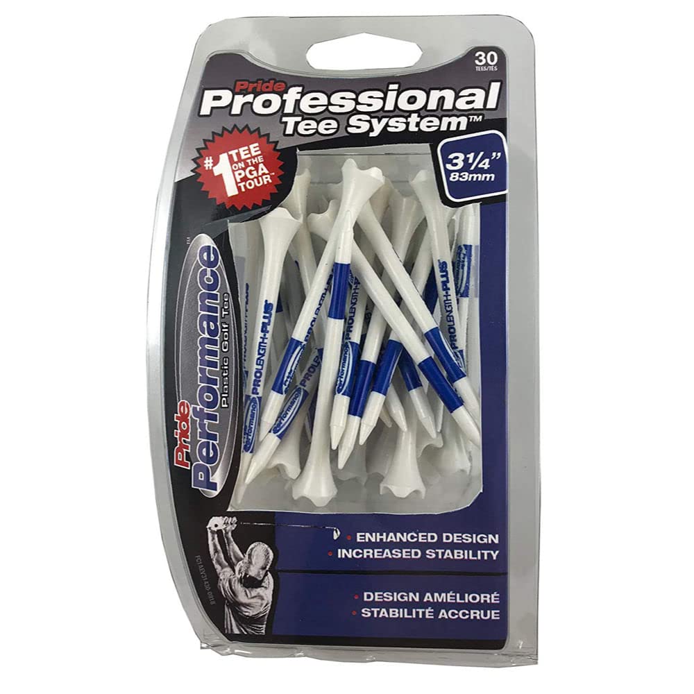 Pride Professional Tee System Plastic Golf Tees, 3-1/4 Inch - 30 Count (Blue),Ev31430 White