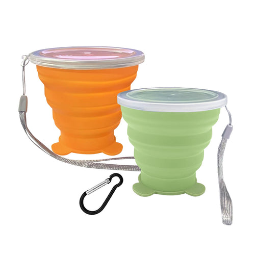 2 Pcs Collapsible Cups, Silicone Collapsible Travel Cup, Expandable Folding Camping Drinkingcup With Lids Reusable Small Portabl