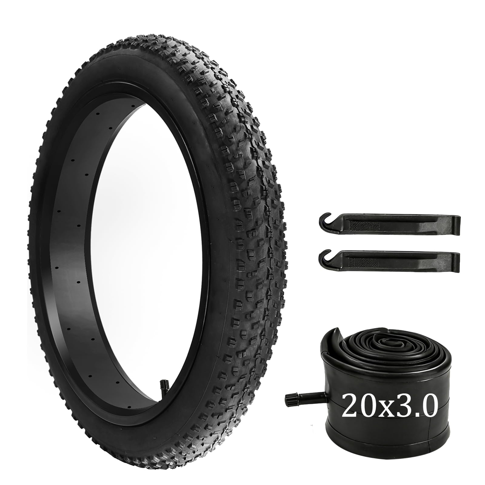 20 x 3.0 Fat Bike Tire and Tube Set, Folding 20 Inch Fat Tire 76-406 with Tire Levers, 20x3.0 Ebike Replacement Tire for Electri