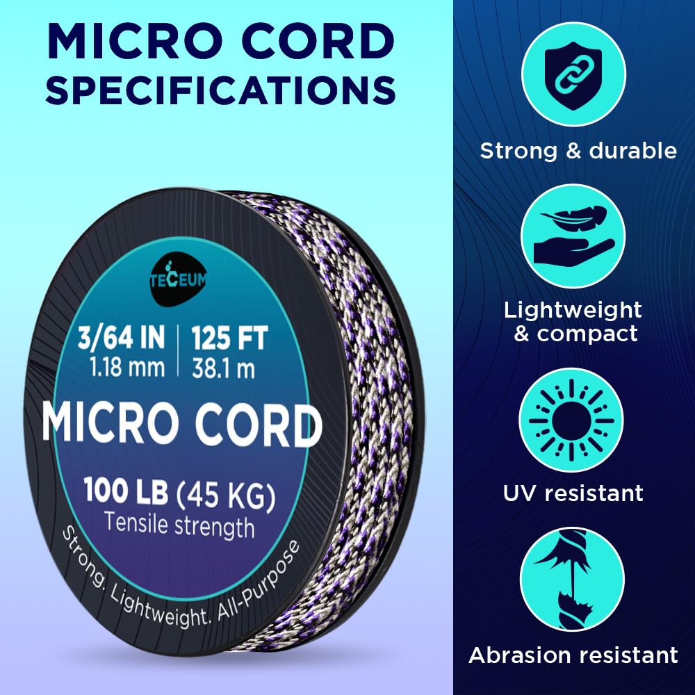 Teceum Micro Paracord - Purple Snake - 1.18 Mm X 125 Ft - Micro Utility Cord - Thin Braided Paracord Rope Nylon Polyester - Wind