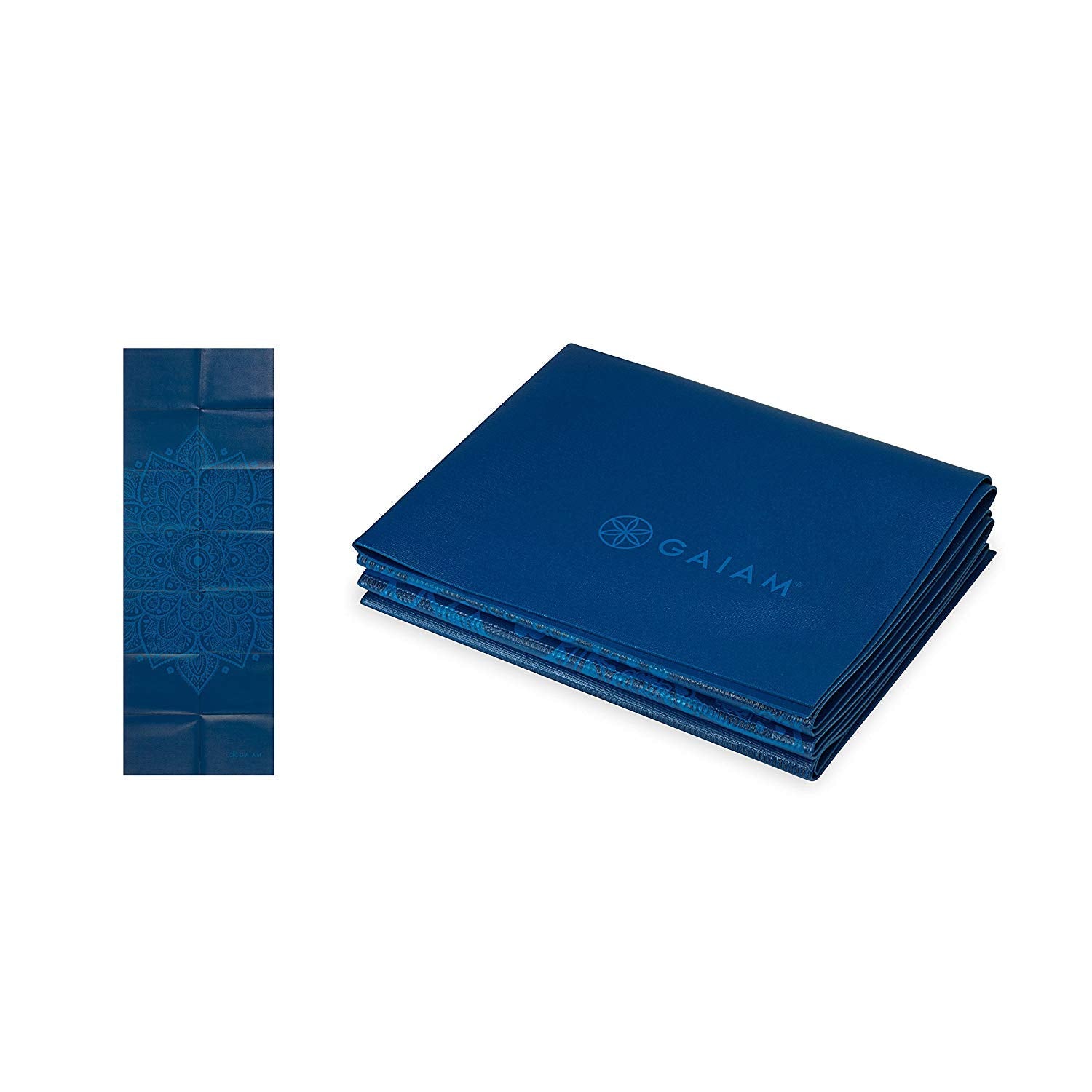 Gaiam Yoga Mat Folding Travel Fitness & Exercise Mat | Foldable Yoga Mat For All Types Of Yoga, Pilates & Floor Workouts, Blue S