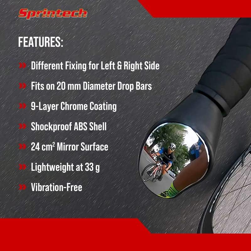 Sprintech Road Drop Bar Rearview Bike Mirror - Safety Bicycle Mirror - Pair Dropbar (Black)