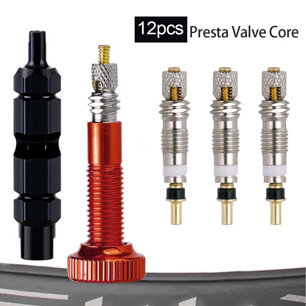 12Pcs Presta Valve Core Bike Bicycle Valve Core Removal Tool Mtb Tire Valve Stem Repair, Valve Core Replacements Set, Presta & S