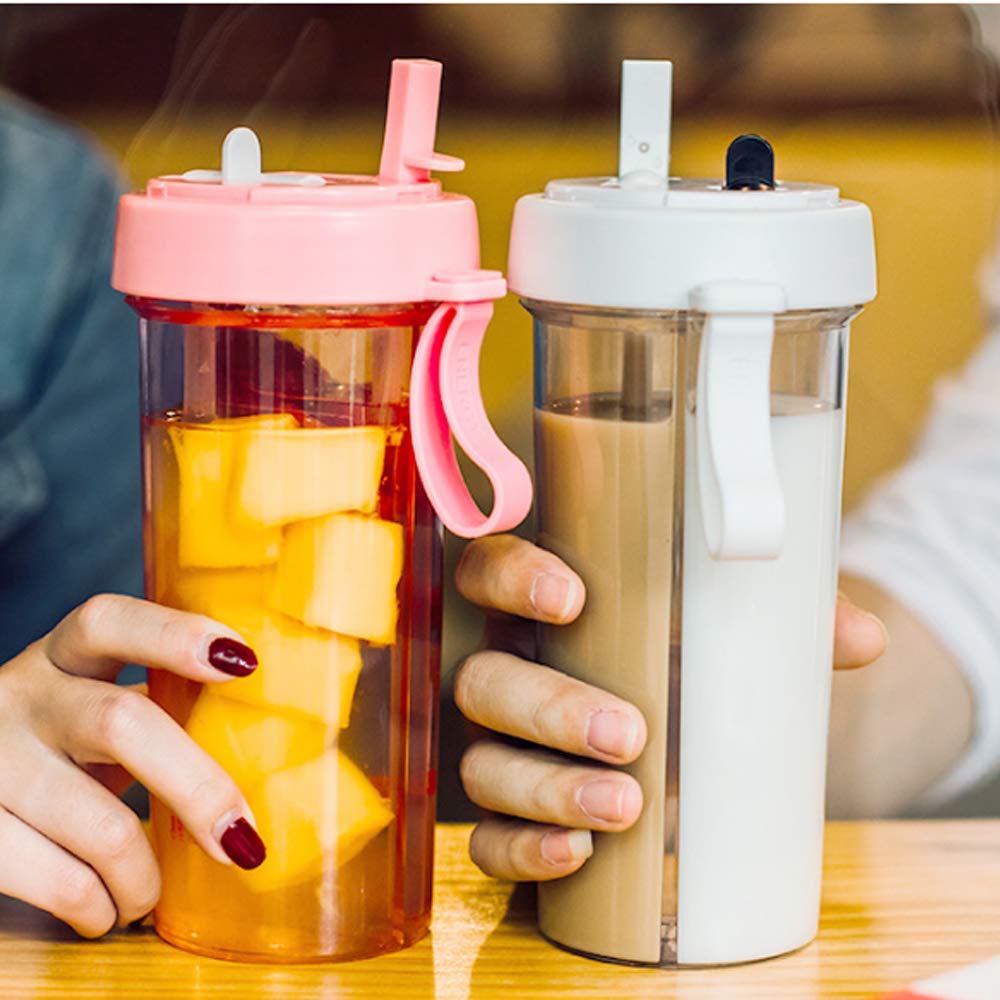 Yydsjfm Creative Water Cup,One Cup Of Two Different Drinks Two Straws Couple Outdoor 600Ml Drinking Cup For Camping Hiking Backp