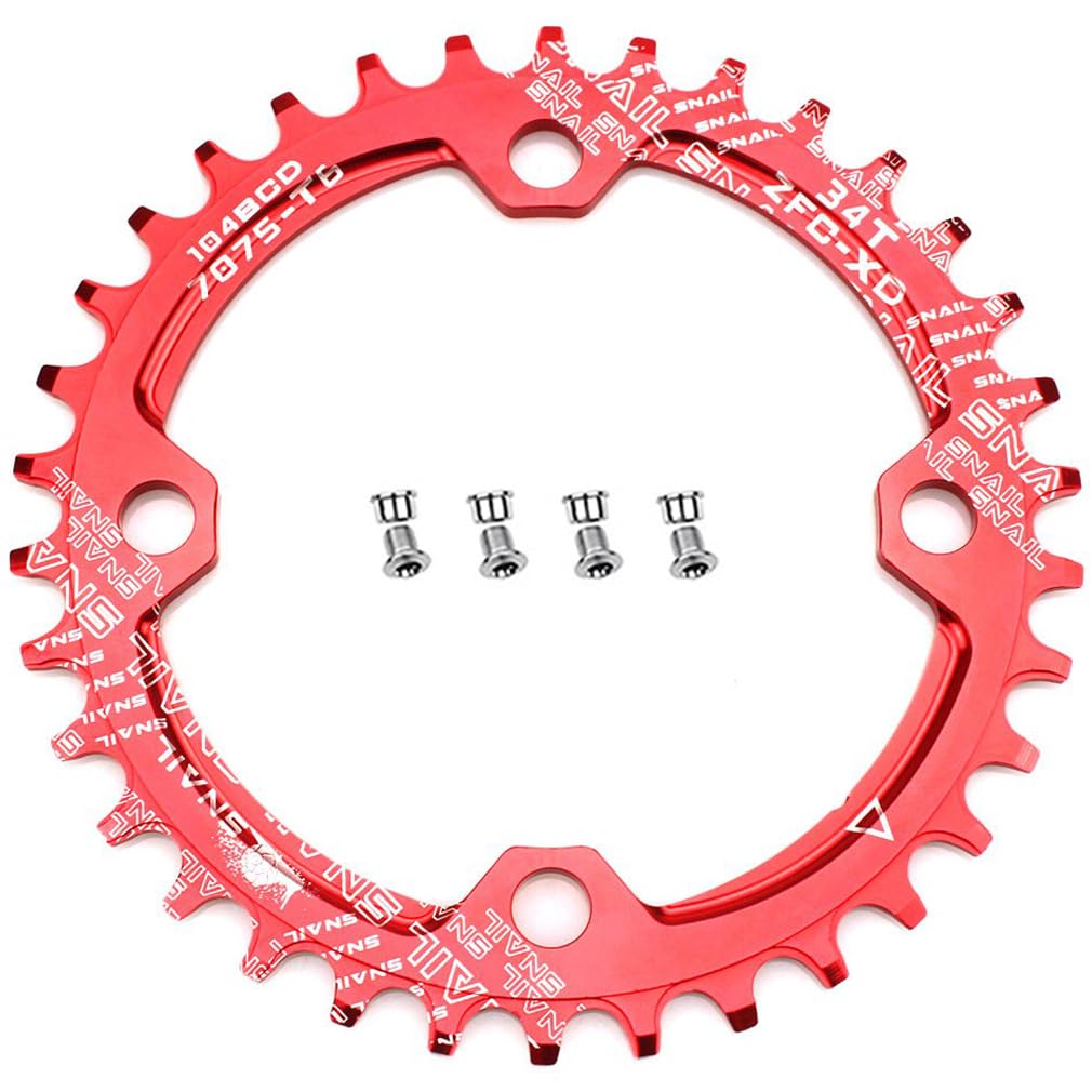 CYSKY Narrow Wide Chainring 104BCD 34T 4 Bolts Bike Single Chainring for 9 10 11 Speed, Perfect for Most Bicycle Road Bike Mount