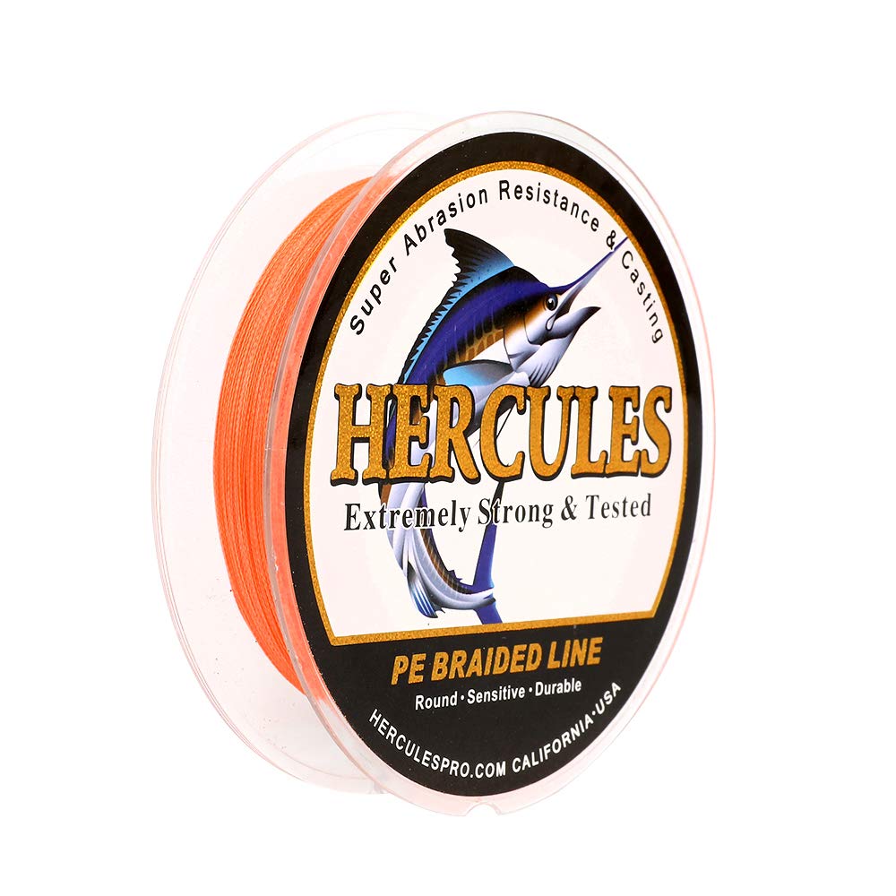 HERCULES Braided Fishing Line 1000m 1094yds 6lbs-100lbs Pe Superline 4 Strands (Orange 6lb/2.7kg 0.08mm)