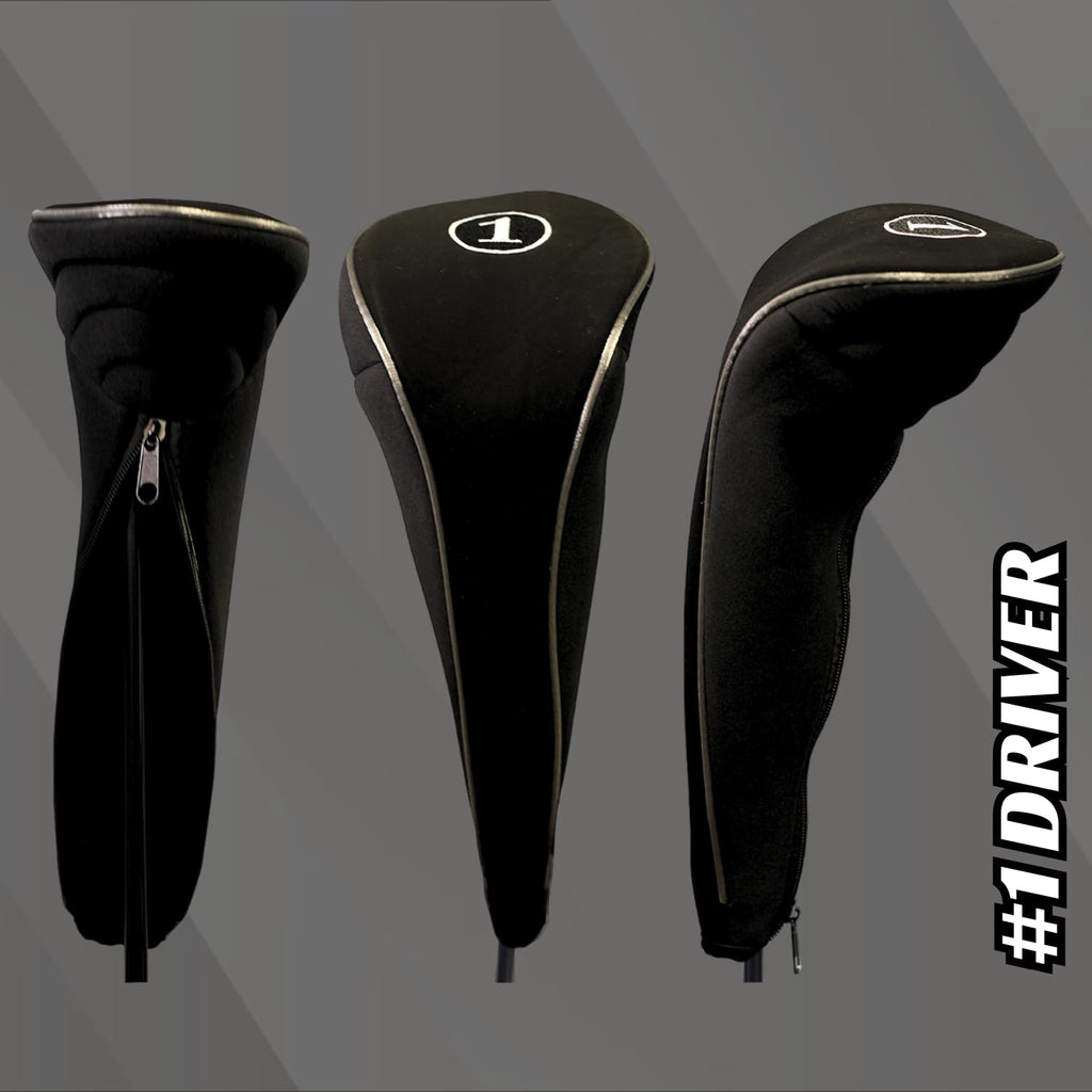 Black Golf Zipper Head Cover Driver 1 Headcover Neoprene Traditional Plain Protective Cover Fits Drivers Up To 460Cc For Golfing
