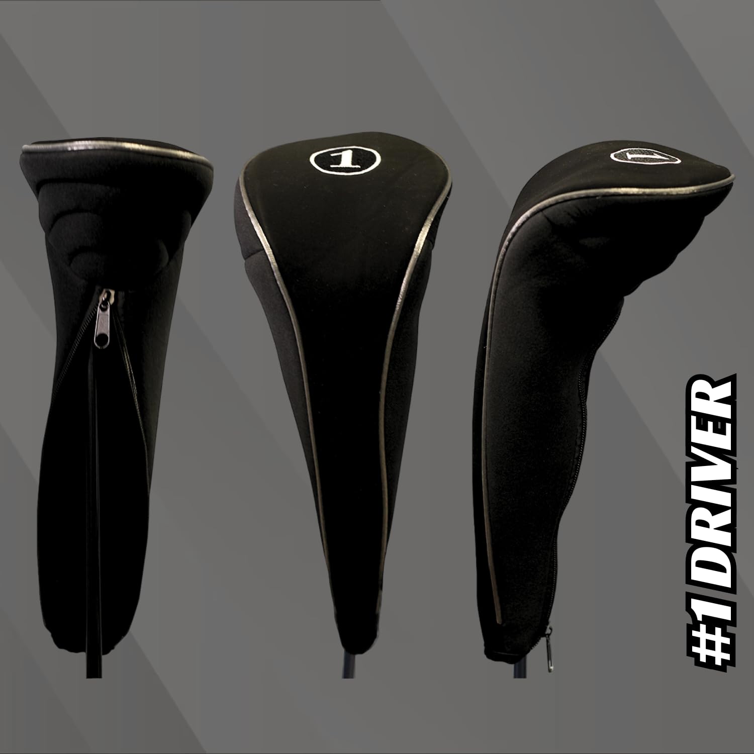 Black Golf Zipper Head Cover Driver 1 Headcover Neoprene Traditional Plain Protective Cover Fits Drivers Up To 460Cc For Golfing
