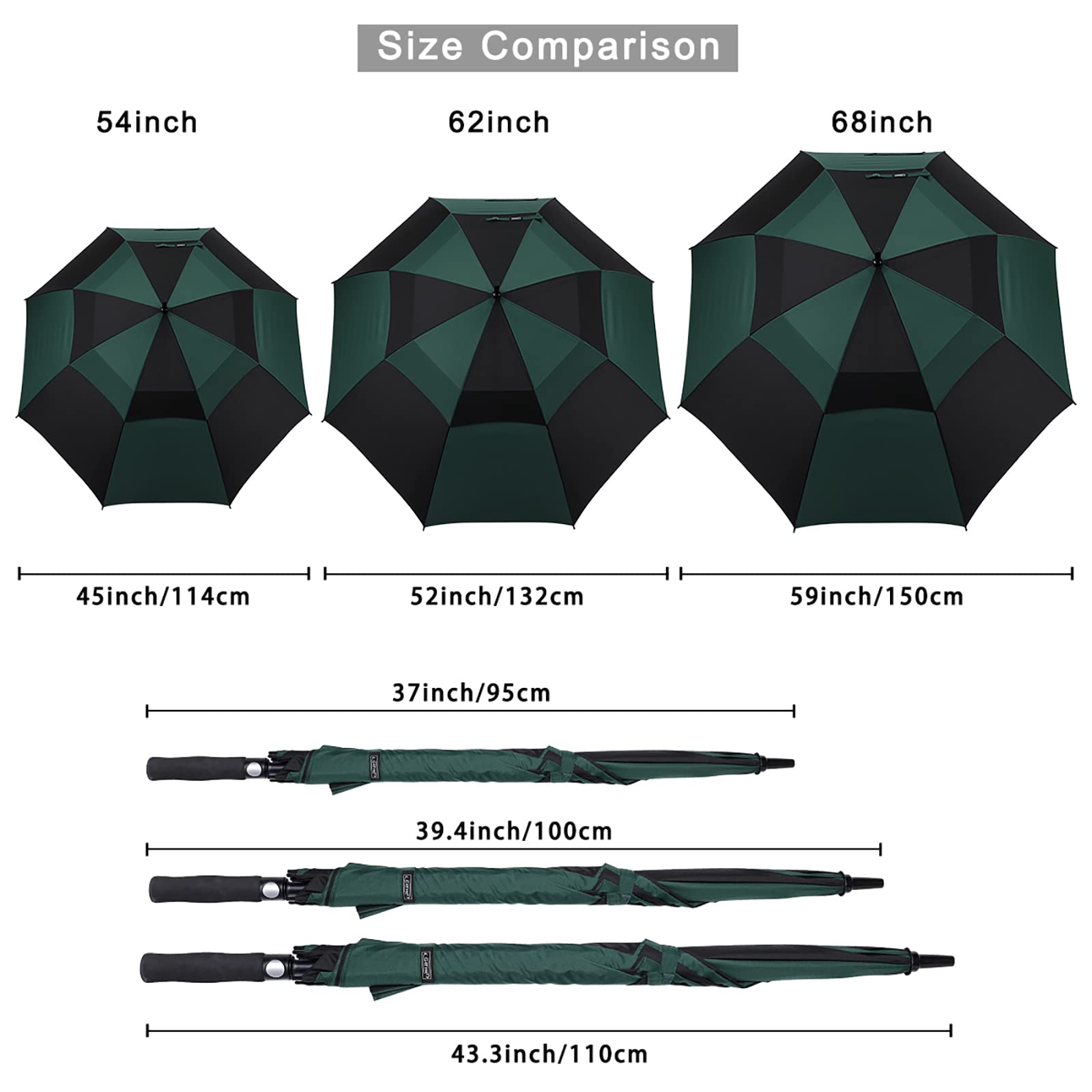 G4Free 68 Inch Automatic Open Golf Umbrella Double Canopy Extra Large Oversize Windproof Waterproof Stick Umbrellas(Black/Dark G