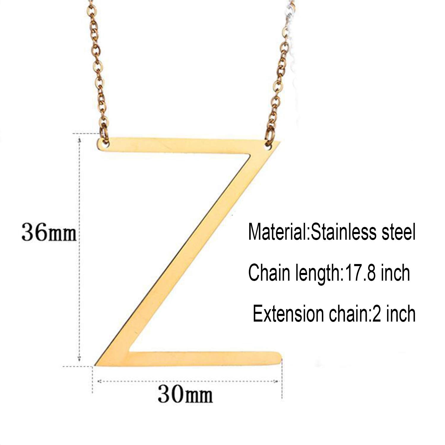 Momol Sideways Initial Necklace 18K Gold Plated Stainless Steel Large Big Letter Z Pendant Necklace Script Name Monogram Necklac