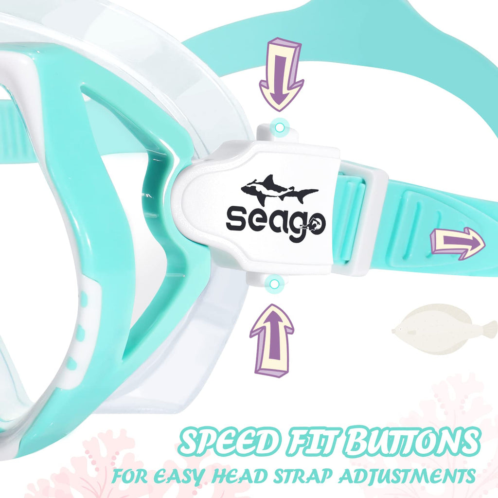 Seago Kids Swim Goggles With Nose Cover Snorkel Mask Scuba Diving Swim Mask Anti-Fog Tempered Glass, Panoramic Clear View Silico