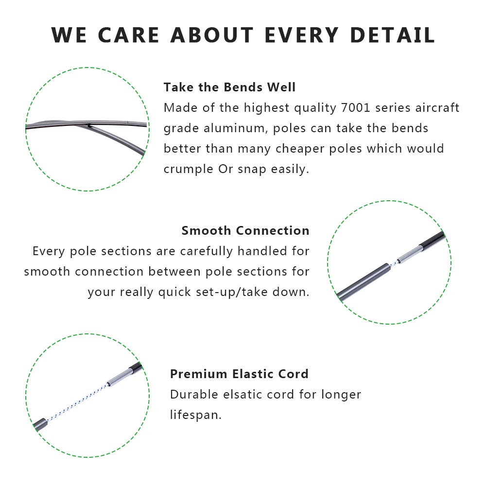Weanas Tent Poles Replacement, Aluminum Rod Tent Pole Multifunction Lightweight Tent Pole Repair Kit, 7001 Series Aluminum Heate